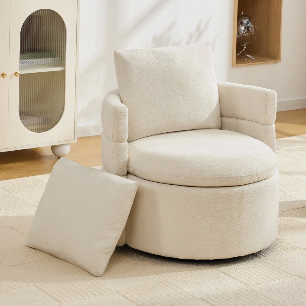 POLTRONA girevole 360° con contenitore nascosto 72 x 66,5 x 76 cm Chenille Avorio