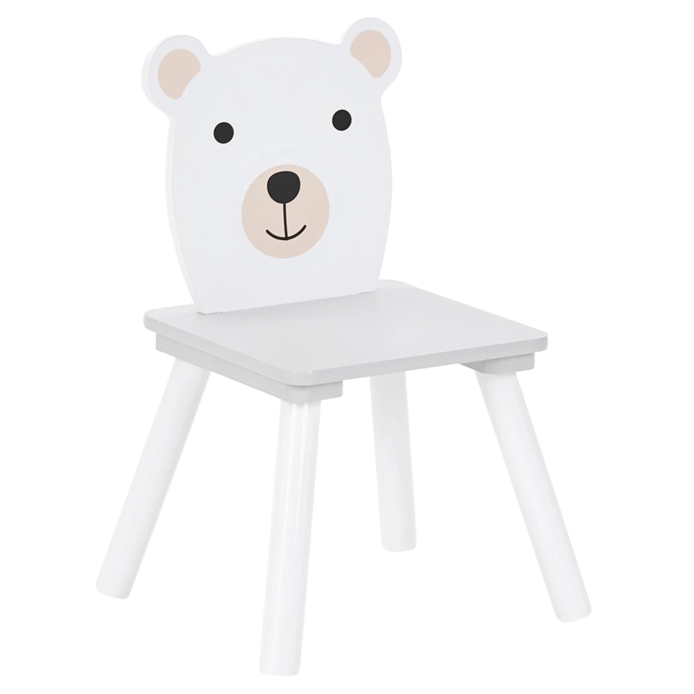 Set Tavolo con Sedie per Bambini 2 Posti in Stile Scandinavo a Tema Animale Bianco in MDF e Gambe in Legno di Pino