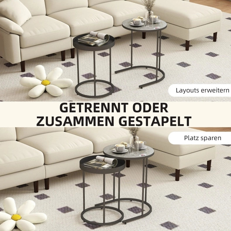 Set di 2 tavolini rotondi impilabili in MDF e metallo grigio
