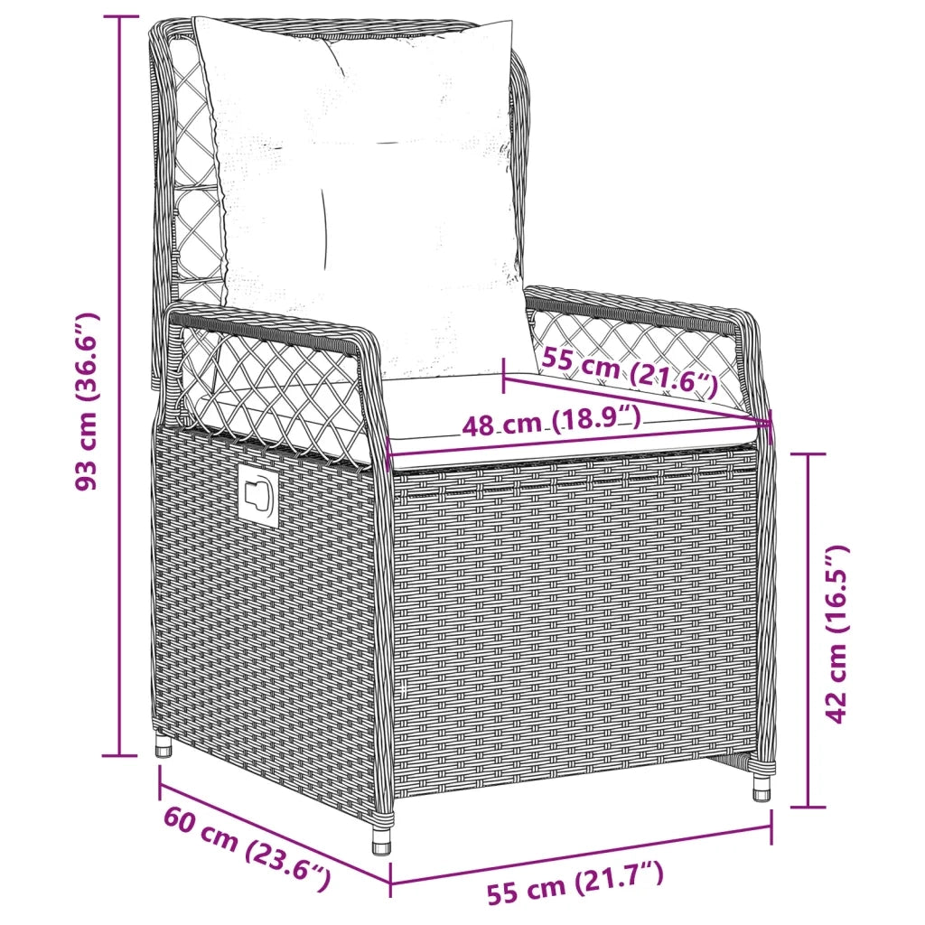 Set da Pranzo da Giardino 7 pz Nero con Cuscini in Polyrattan