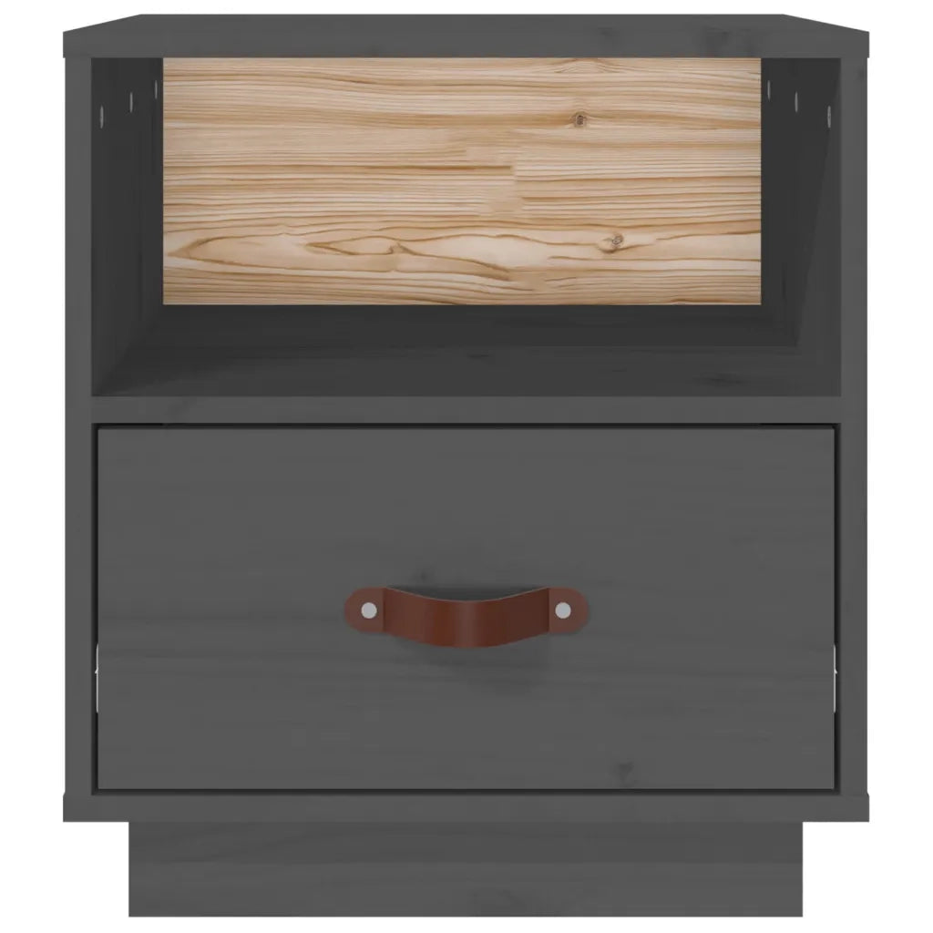Comodino Grigio 40x34x45 cm in Legno Massello di Pino 818299