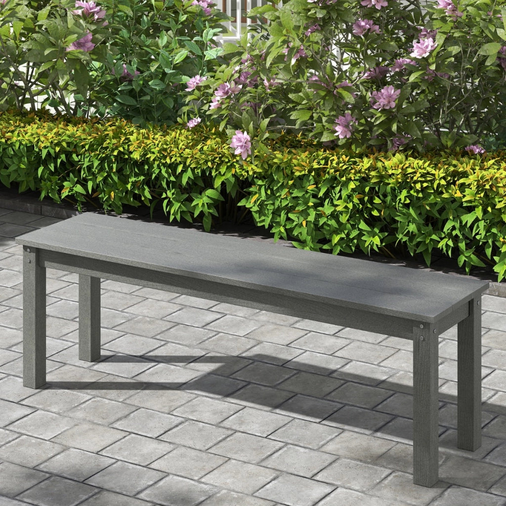 Panchina senza schienale per 2-3 persone resistente alle intemperie per patio, Panchina da esterno in HDPE da 140 cm Grigio-Panchine