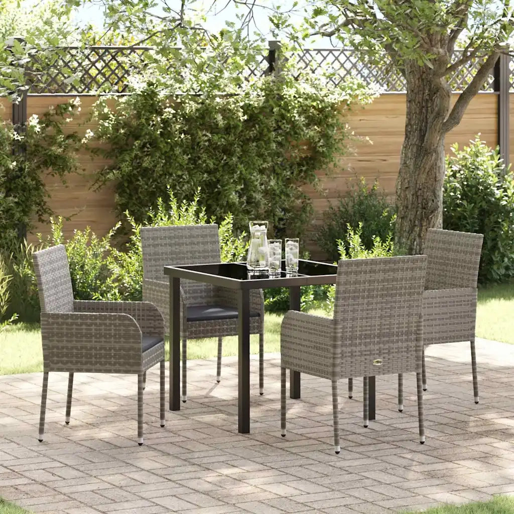Set da Pranzo per Giardino con cuscino 5 pcs Grigio polyrattan