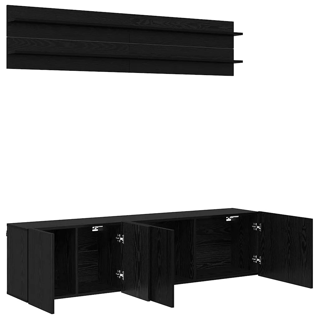 Mobile TV-Credenza per TV Montaggio a parete 6 pcs Rovere nero Legno multistrato