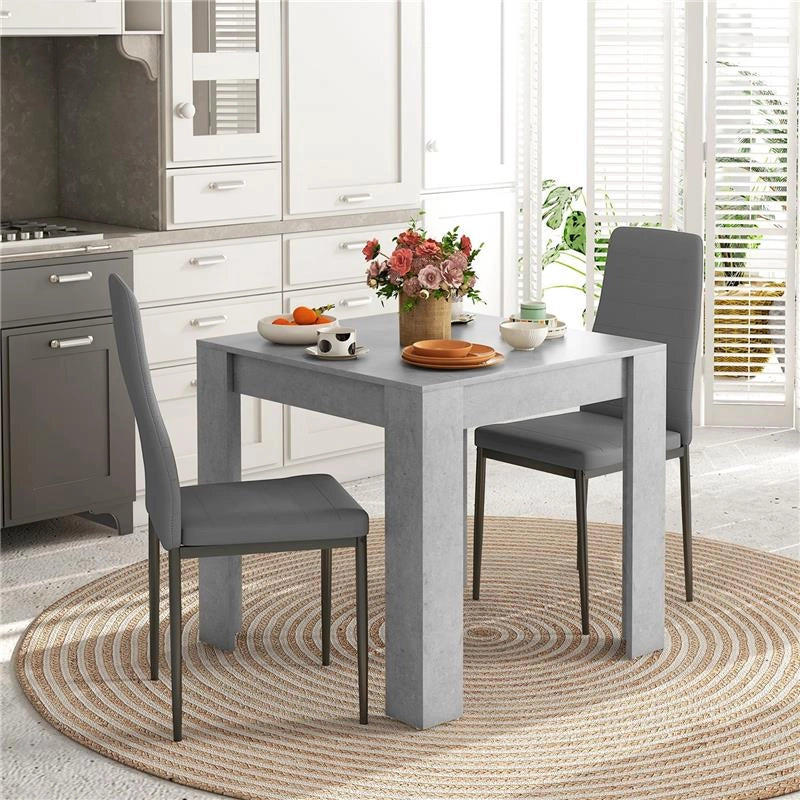 SET DA PRANZO 3 PEZZI CON TAVOLO DA CUCINA 80X80X76 CM E 2 SEDIE MODERNE 41X50X97 CM, GRIGIO