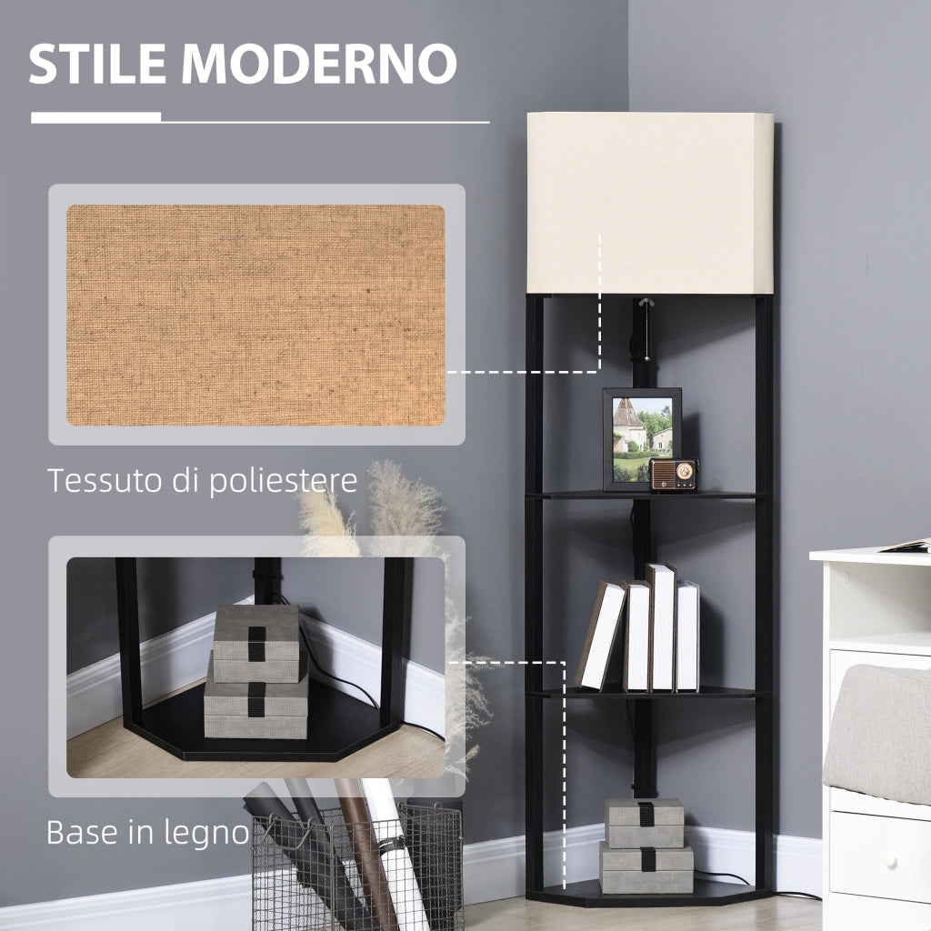 Easycomfort Lampada da Terra Angolare con Ripiani e Paralume in Tessuto, 50x37x159cm, Nero