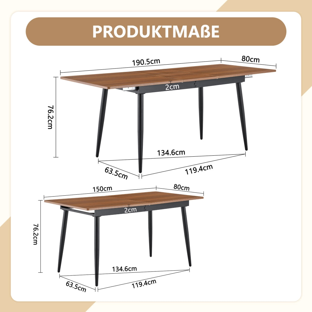 Tavolo da pranzo rettangolare in MDF con gambe in metallo nero stile industriale per sala da pranzo e ufficio colore noce