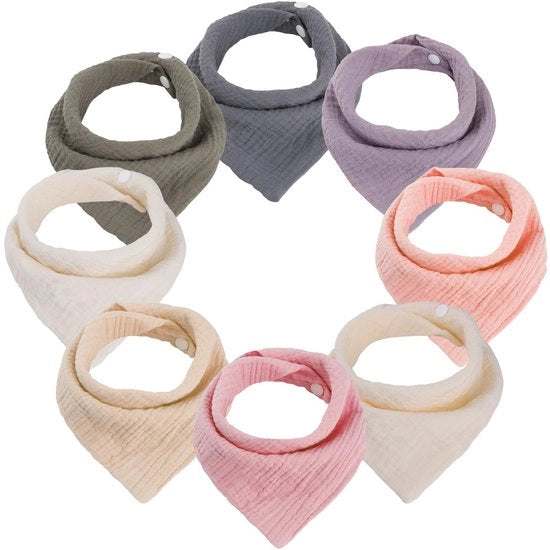 Set di 8 assorbenti per bimbi in forma di triangolo, mousseline soffice e doppia imbottitura, con 2 bottoni regolabili per neonati, bambini, maschi e femmine - rosa e blu.