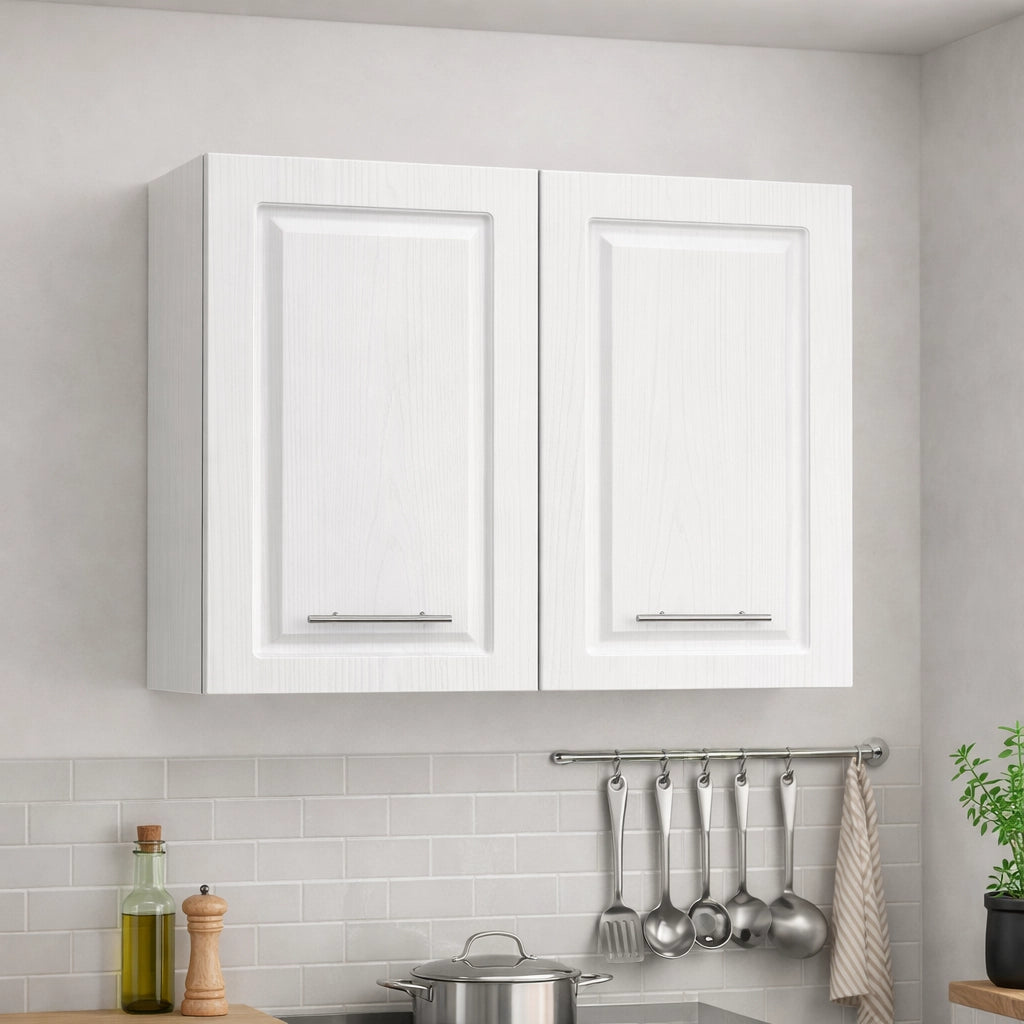 Mobile Cucina Pensile 2Ante Componibile in Legno Bianco Frass. Classico 80x32 H72cm