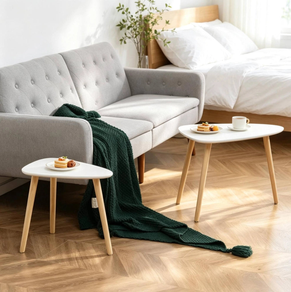 TAVOLINI DA SALOTTO Set da 2 pezzi 59,5x39,5x45 cm MDF e legno Naturale/Bianco