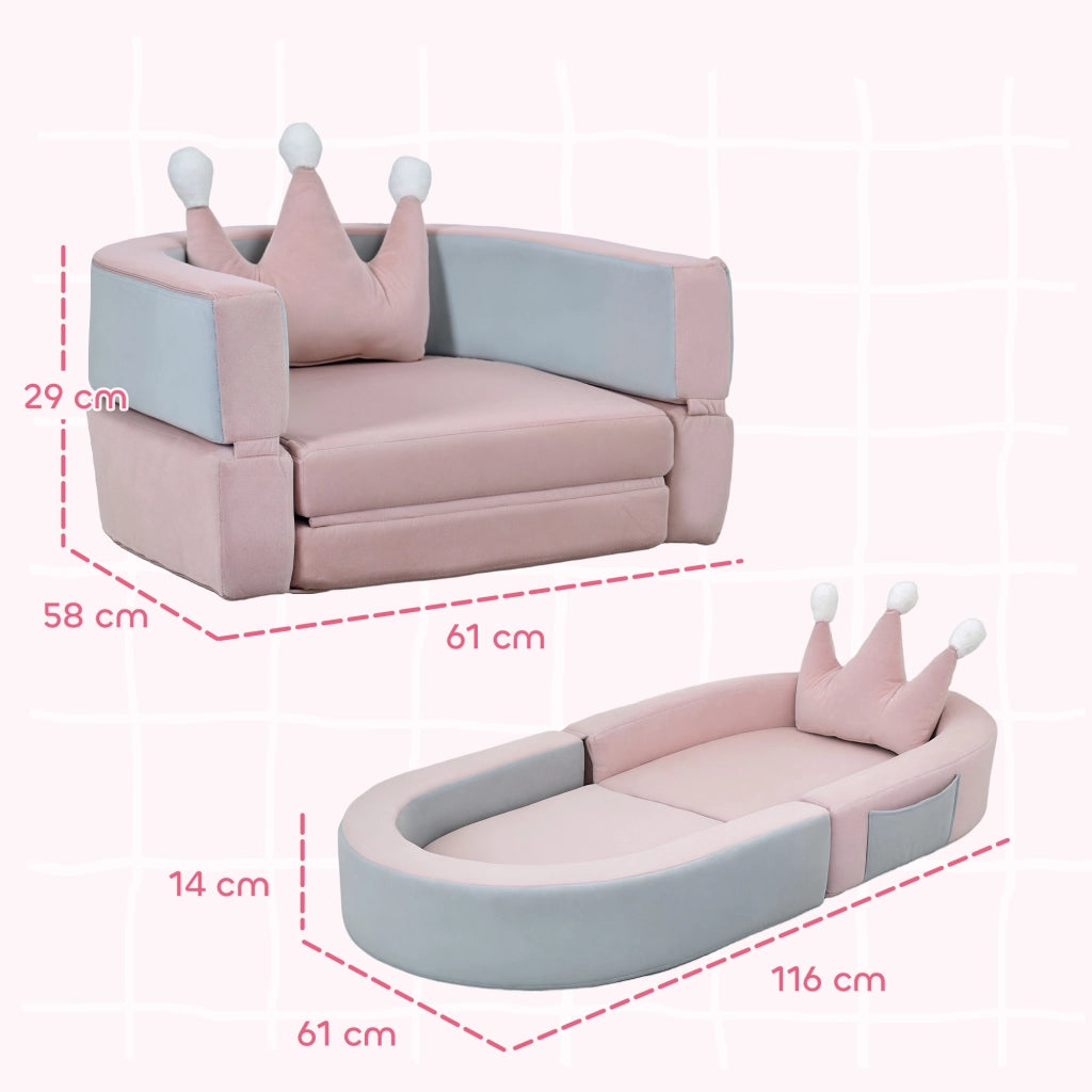 Letto a soppalco con cuscino corona ¨C zephmum ¨C rosa e azzurro 116x61x14