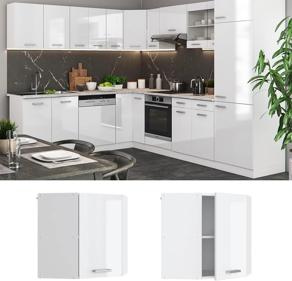 Mobile angolare da cucina R-Line, Bianco lucido, 57 cm, per la libera combinazione all'interno di sistemi cucina modulari