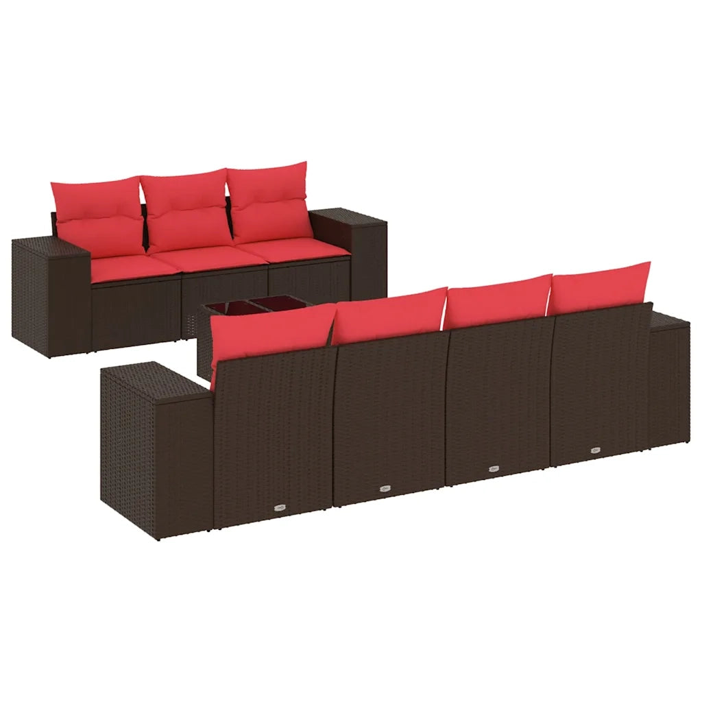 Set Divani da Giardino 8 pz con Cuscini Marrone in Polyrattan 3222333