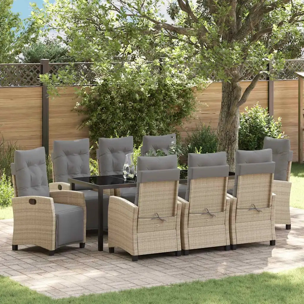 Set da Pranzo per Giardino con cuscino 9 pcs Beige polyrattan 3380455