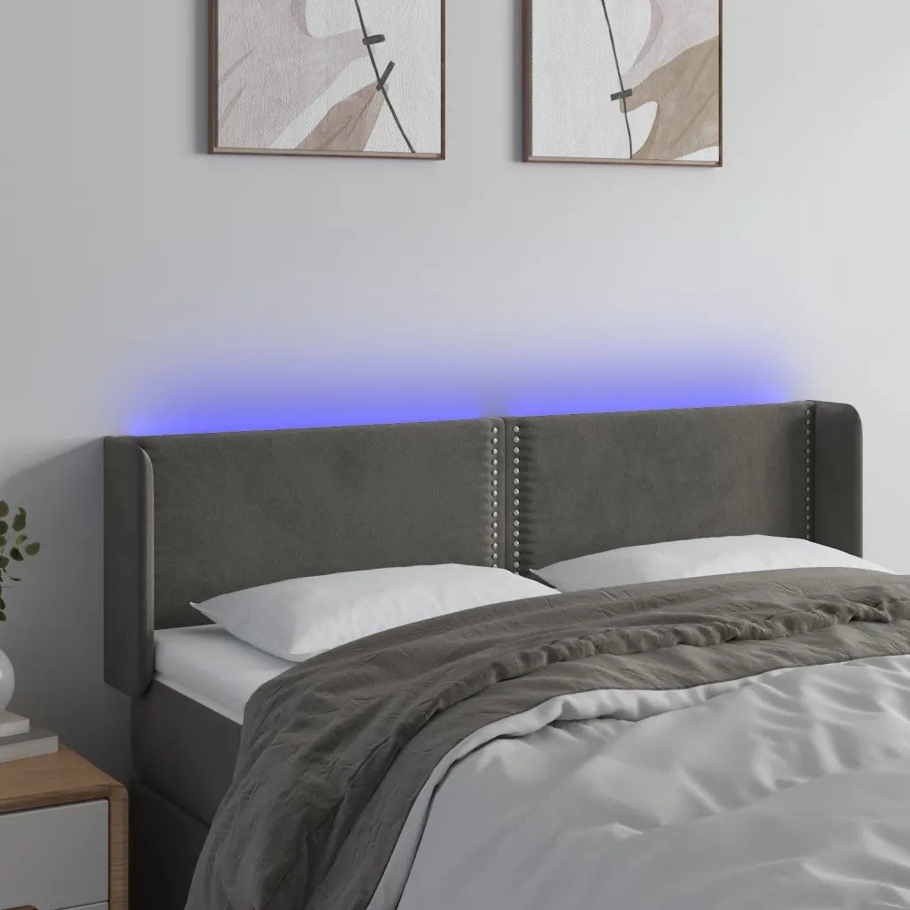 Testiera | Testata a LED Grigio Scuro 147x16x78/88 cm in Velluto