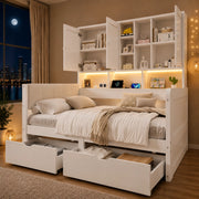 Letto per bambini 90 × 200 cm con contenitore, LED, USB et USB-C, 2 cassetti, senza materasso, bianco