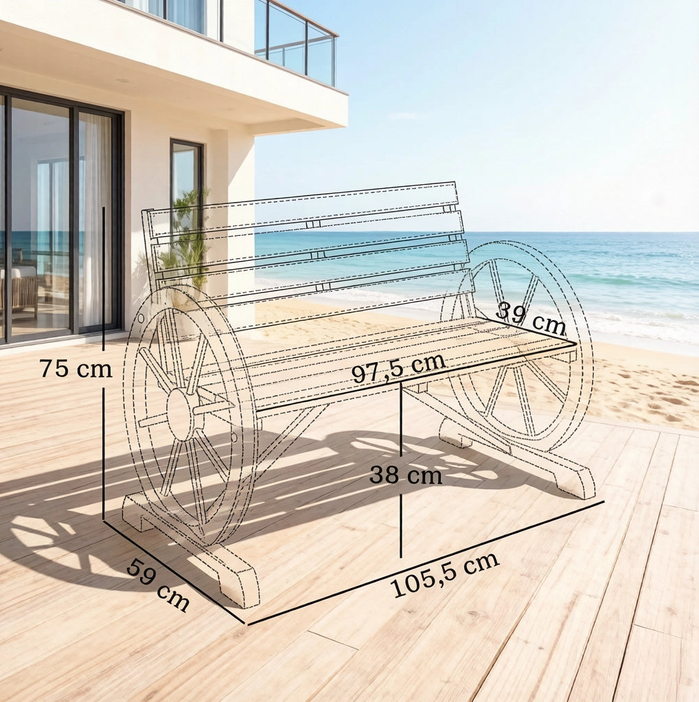 Panchina da giardino in legno di abete con braccioli a ruota; 105;5 cm