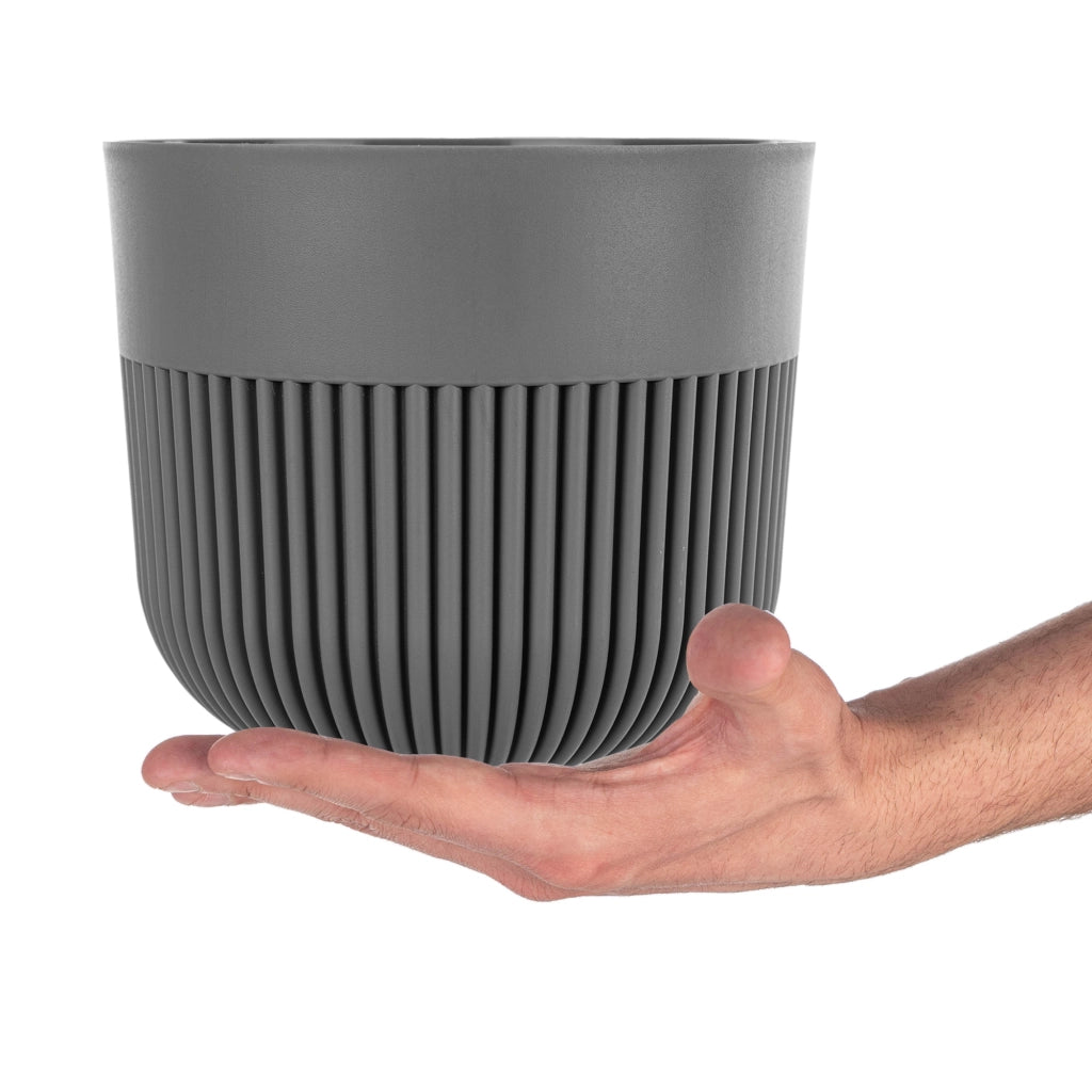 Vaso da fiori KADAX, Coprivaso, 17 cm, Plastica, Rotondo, A coste, Grigio