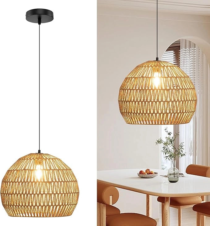Lampada a Sospensione, Lampadario Moderno con Struttura in Metallo e Cupola in Carta, Luce con Altezza Regolabile per Cucina, Camera da Letto e Soggiorno, 43 x 43 x 34 cm (Marrone) [Classe di efficienza energetica F]