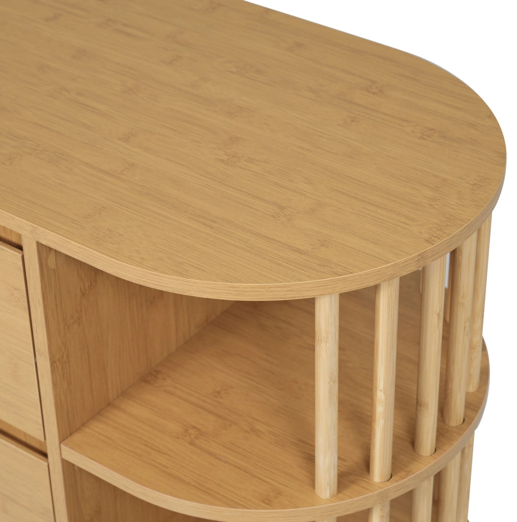 Credenza 160x40x75 cm con 6 cassetti e ripiani laterali in MDF e bambù; naturale