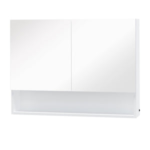 Mobiletto Specchiera da Bagno 2 Ante 1 Ripiano 80x15x60 cm con Luce LED Bianco