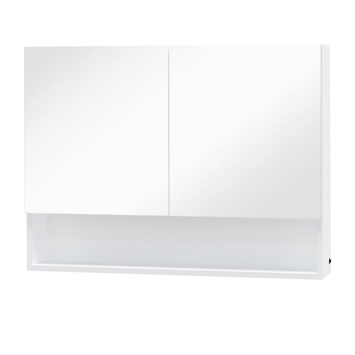 Mobiletto Specchiera da Bagno 2 Ante 1 Ripiano 80x15x60 cm con Luce LED Bianco