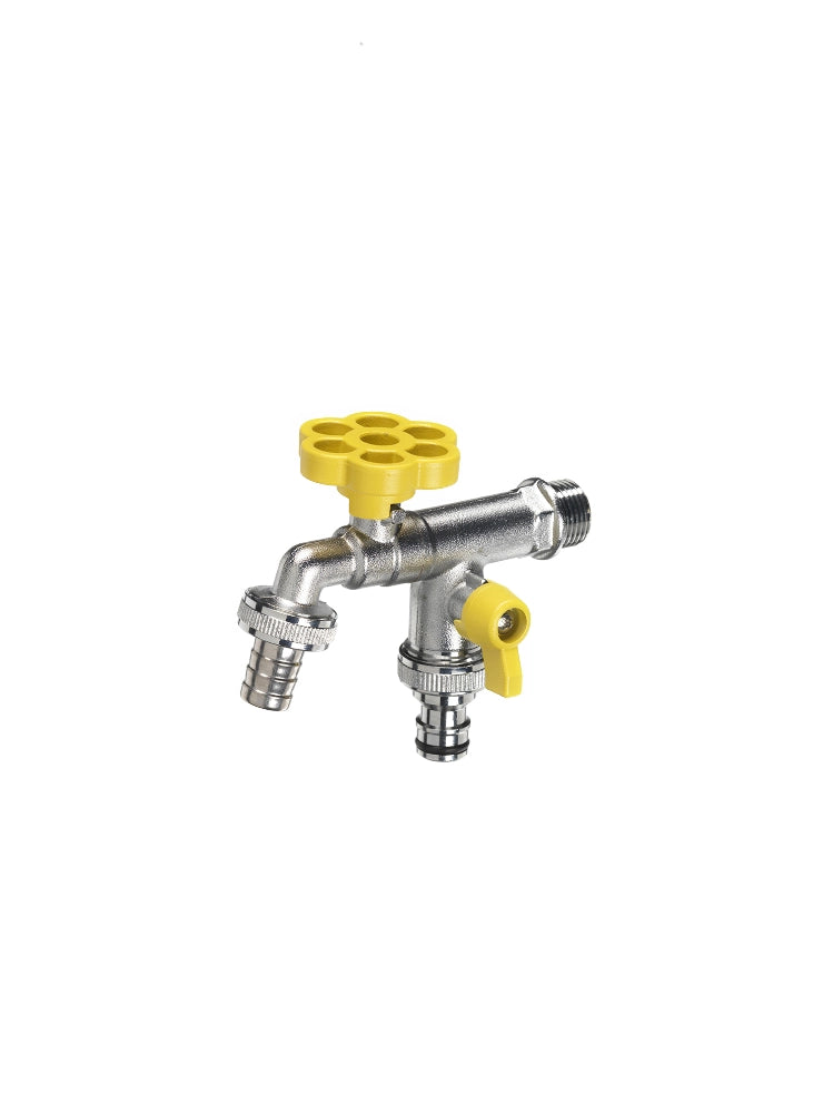 Rubinetto doppio con manopola a fiore Belfer Ø 30 mm Colore: Giallo