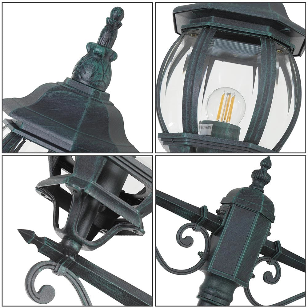Lampione da Giardino 56x56 H 202 cm Stile Vittoriano Classico 2 x E27 Verde Bronzo