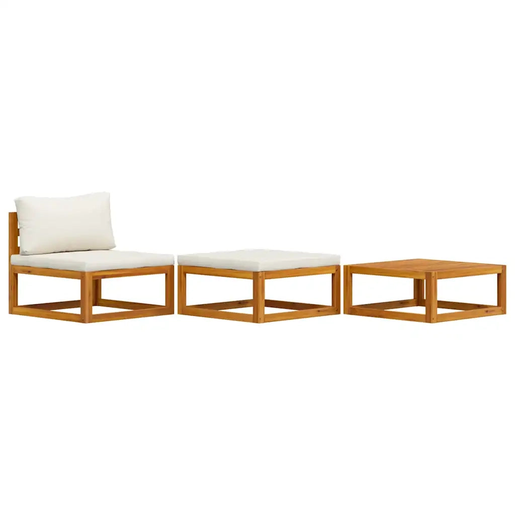 Salotto da Giardino-Set Divani da Giardino 3 pz con Cuscini Crema in Legno Acacia 143501