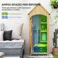 Casetta da Giardino in Legno di Abete con Anta, Armadio da Esterno Porta Attrezzi da Giardino con 3 Mensole e Tetto in Asfalto Impermeabile, 77.5x54.2x179.5cm