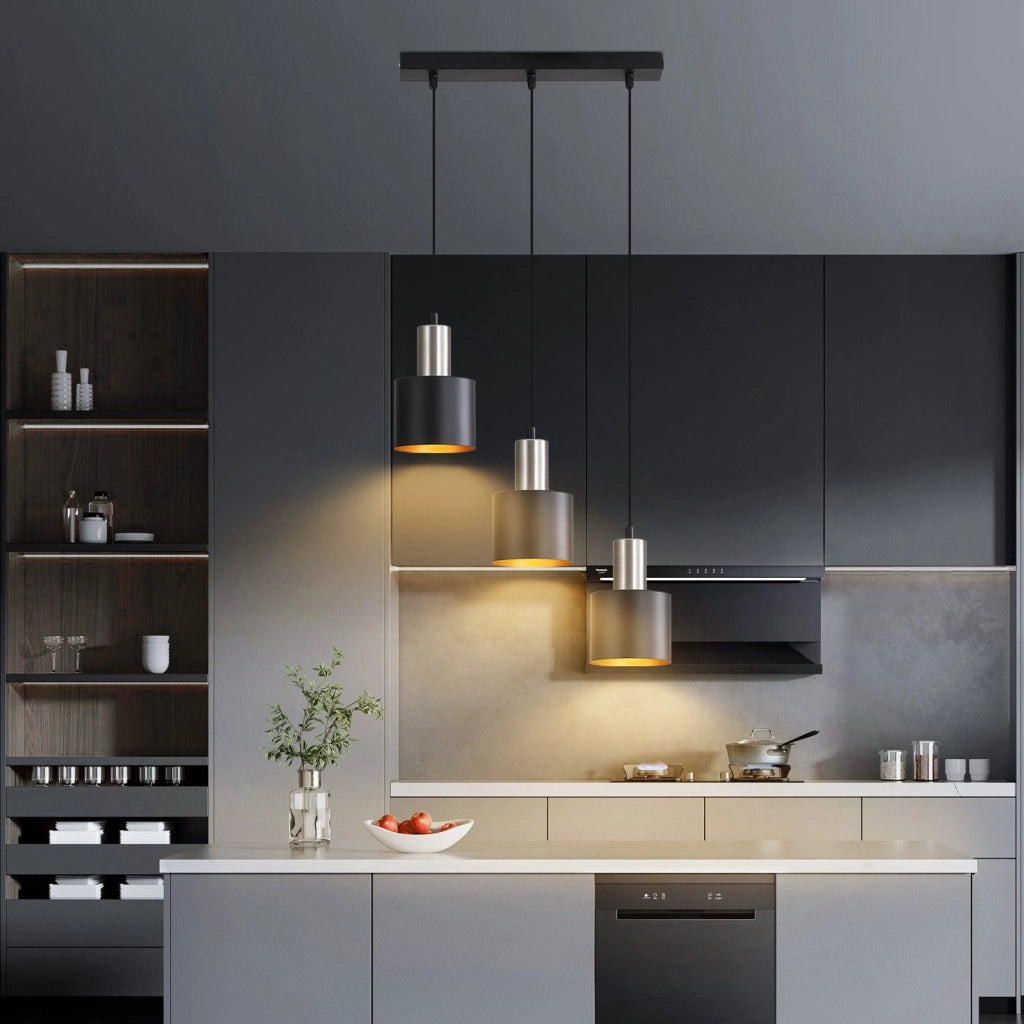 Lampada a Sospensione ZMH vintage 3 luci nero altezza regolabile E27 per isola cucina e sala da pranzo senza lampadina
