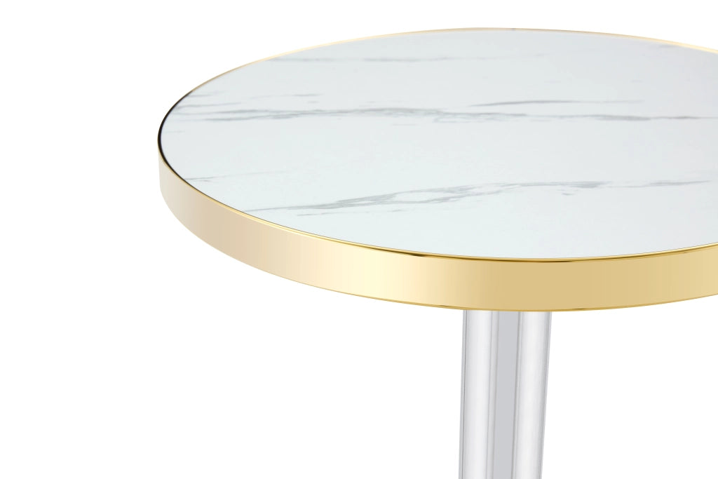 Tavolo da pranzo - rotondo - effetto marmo - bordo oro - base nera/oro/argento - versatile