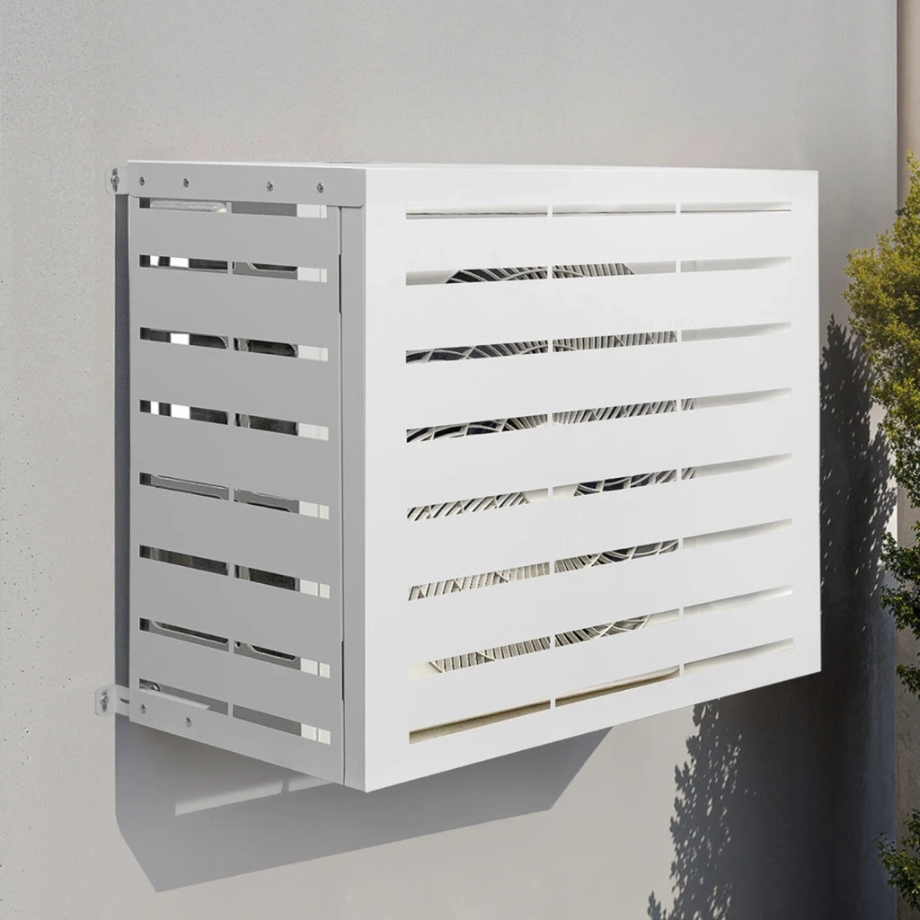 IDMarket - Copertura per climatizzatore 95 x 50 x 80 cm in metallo bianco, protezione per l'unità esterna della pompa di calore