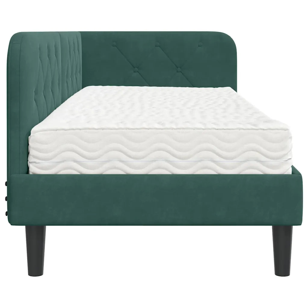 Cornice del letto ad angolo Verde Scuro 80 x 200 cm Velluto