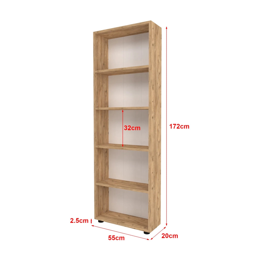 Libreria di design per soggiorno stile originale 5 ripiani 172 x 55 x 20 cm effetto rovere 03_0006517
