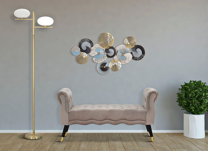 Panchetta Paris 120x40x60 cm in Legno Spugna Metallo e Poliestere Grigio Nero e Oro