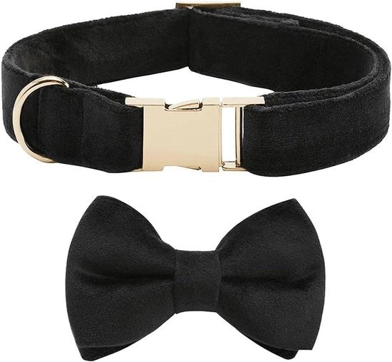Cinturino per cani in velluto con fascia farfalla e fascia per cani rimovibile per matrimoni e compleanni - Nero XL - Adattabile e morbido cinturino per animali domestici