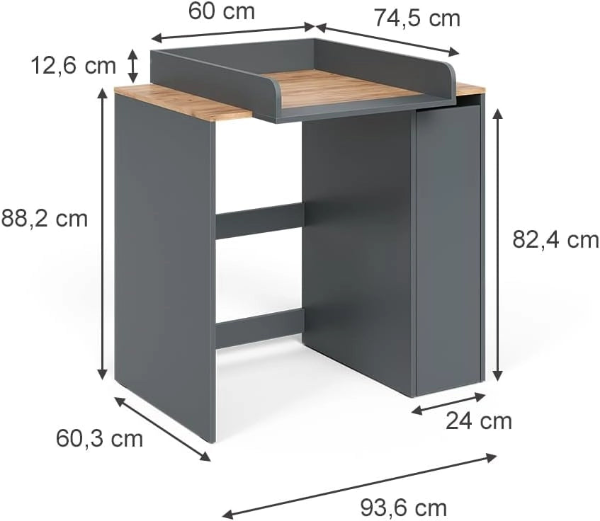 Mobile lavatrice Viktor, Antracite/quercia dorata, 93.6 x 88.2 cm 2 parti con fasciatoio