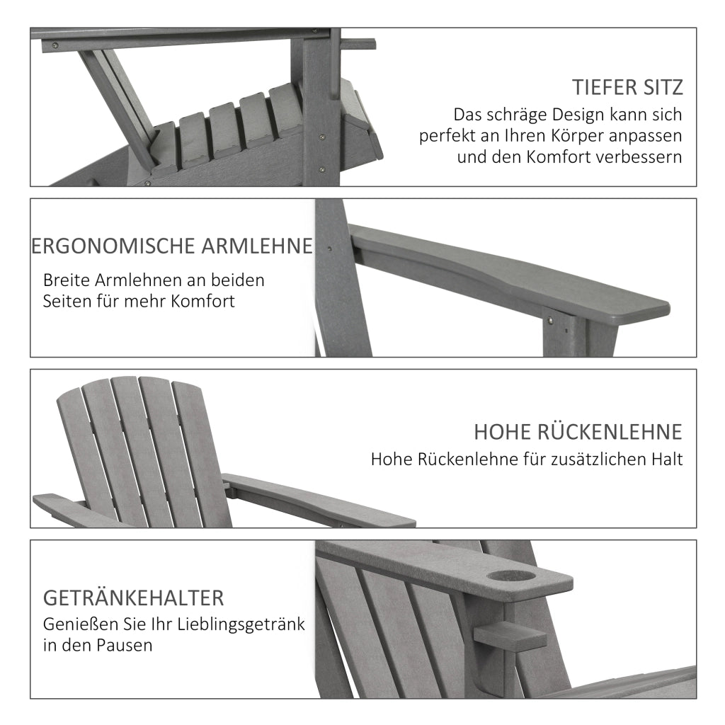 Sedia Adirondack con portabevande in plastica per giardino e balcone grigia