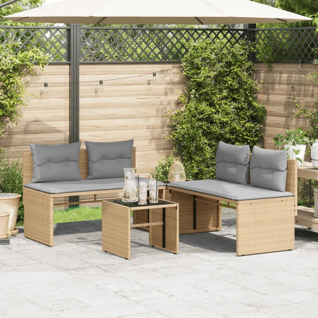 Set Divano da Giardino 4 pz | Set Salotto da Giardino con Cuscini Beige in Polyrattan