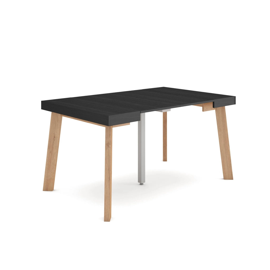 Consolle allungabile, 140x90x73cm, Per 6 persone, Gambe in legno, Nero RF3139