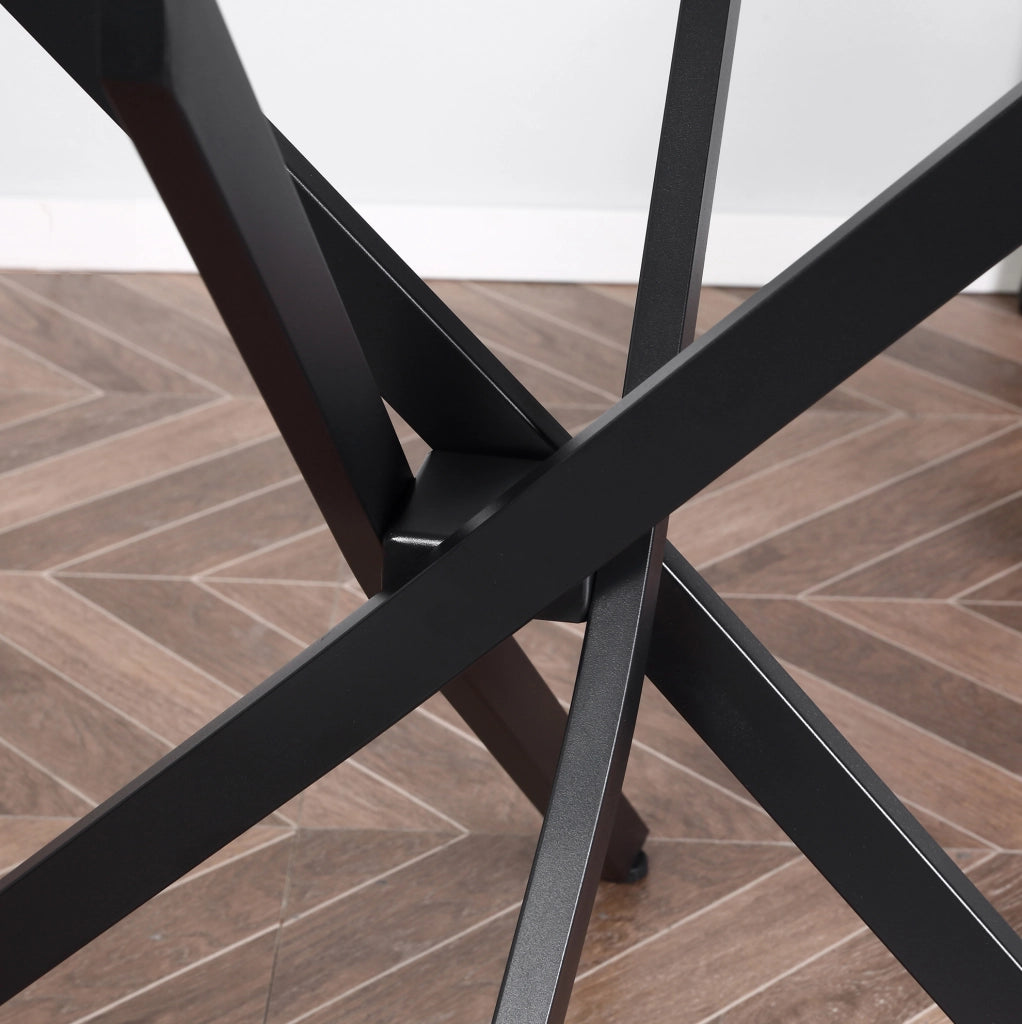 Tavolino rotondo in vetro temperato nero 80x80x75 cm con struttura in metallo