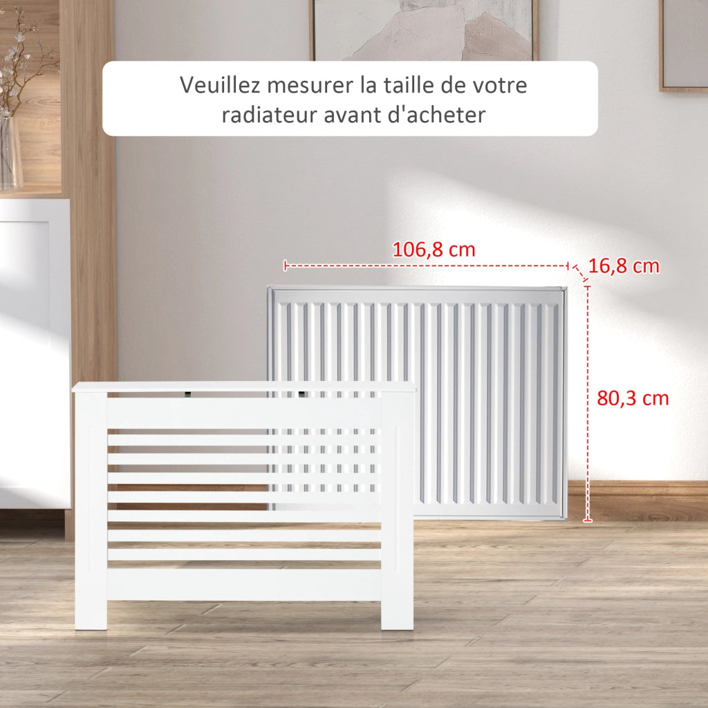 Armadio per termosifoni con ante a doghe ¨C zephmum ¨C Bianco 112x19x81 cm