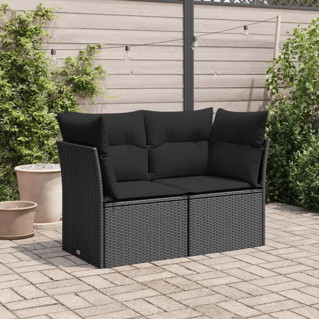 Divano da Giardino con Cuscini 2 Posti-Sofa da giardino nero in polyrattan 137294