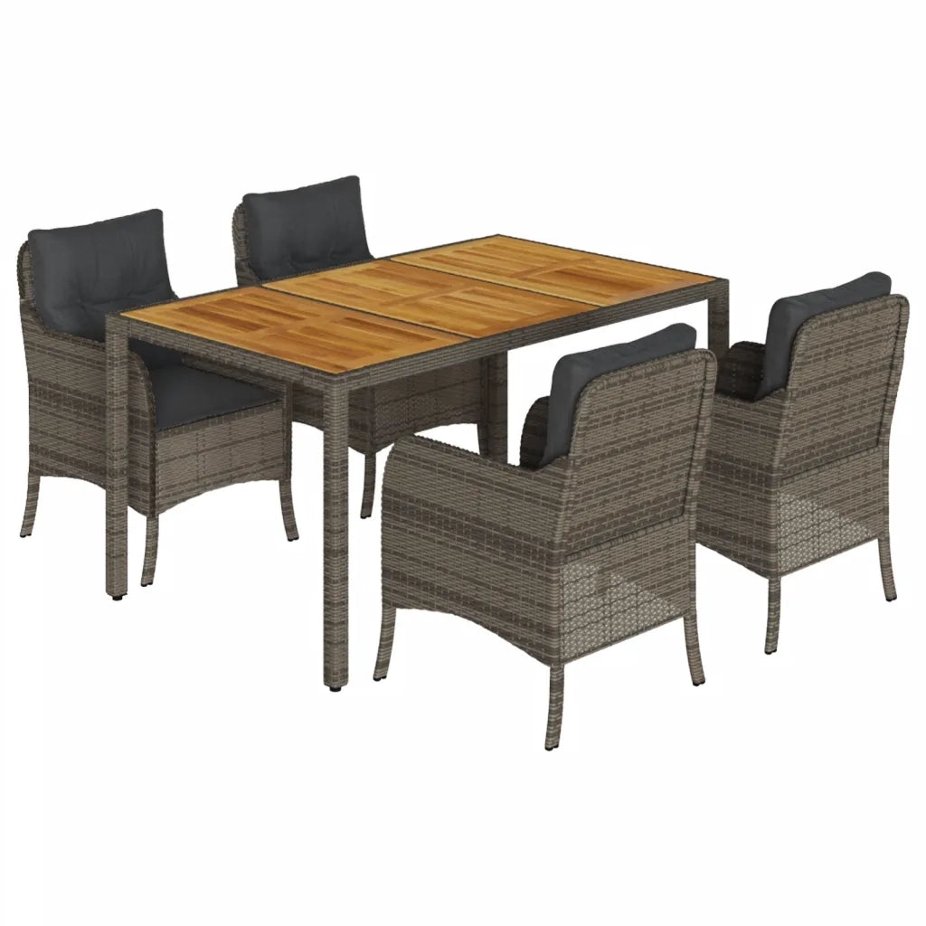 Set da Pranzo da Giardino 5 pz con Cuscini in Polyrattan Grigio