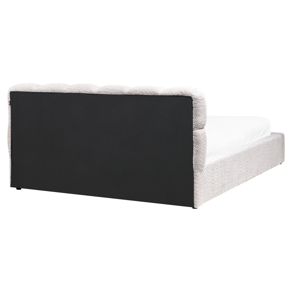 Letto King Size EU in tessuto bouclé beige chiaro 160 x 200 cm Struttura imbottita con testiera effetto biscotto e vano contenitore