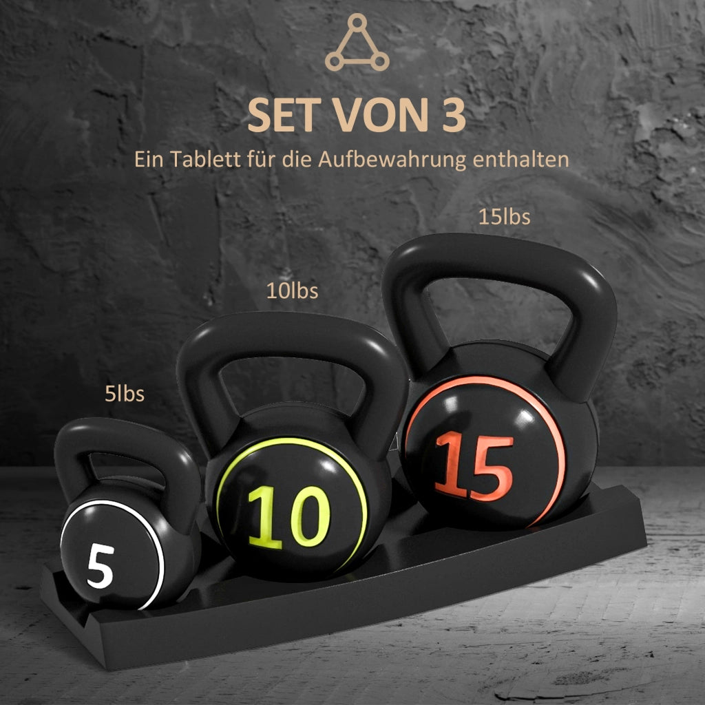 Set di Kettlebell 3 Pezzi ¨C zephmum ¨C 2,2kg/4,5kg/6,8kg Nero Plastica