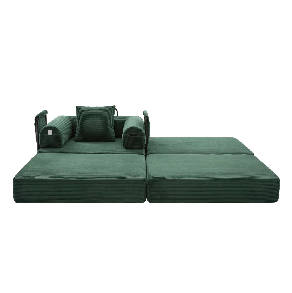Divano modulare 190x112x67 cm verde, tasca laterale, velluto a coste