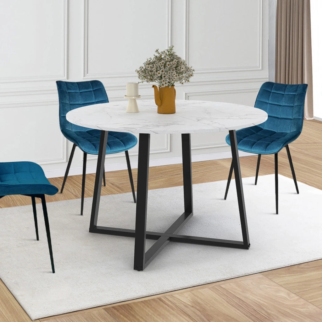 IDMarket - Tavolo da pranzo rotondo allungabile SELMA 4-8 persone piano in marmo bianco e nero ALASKA 110 - 150 cm