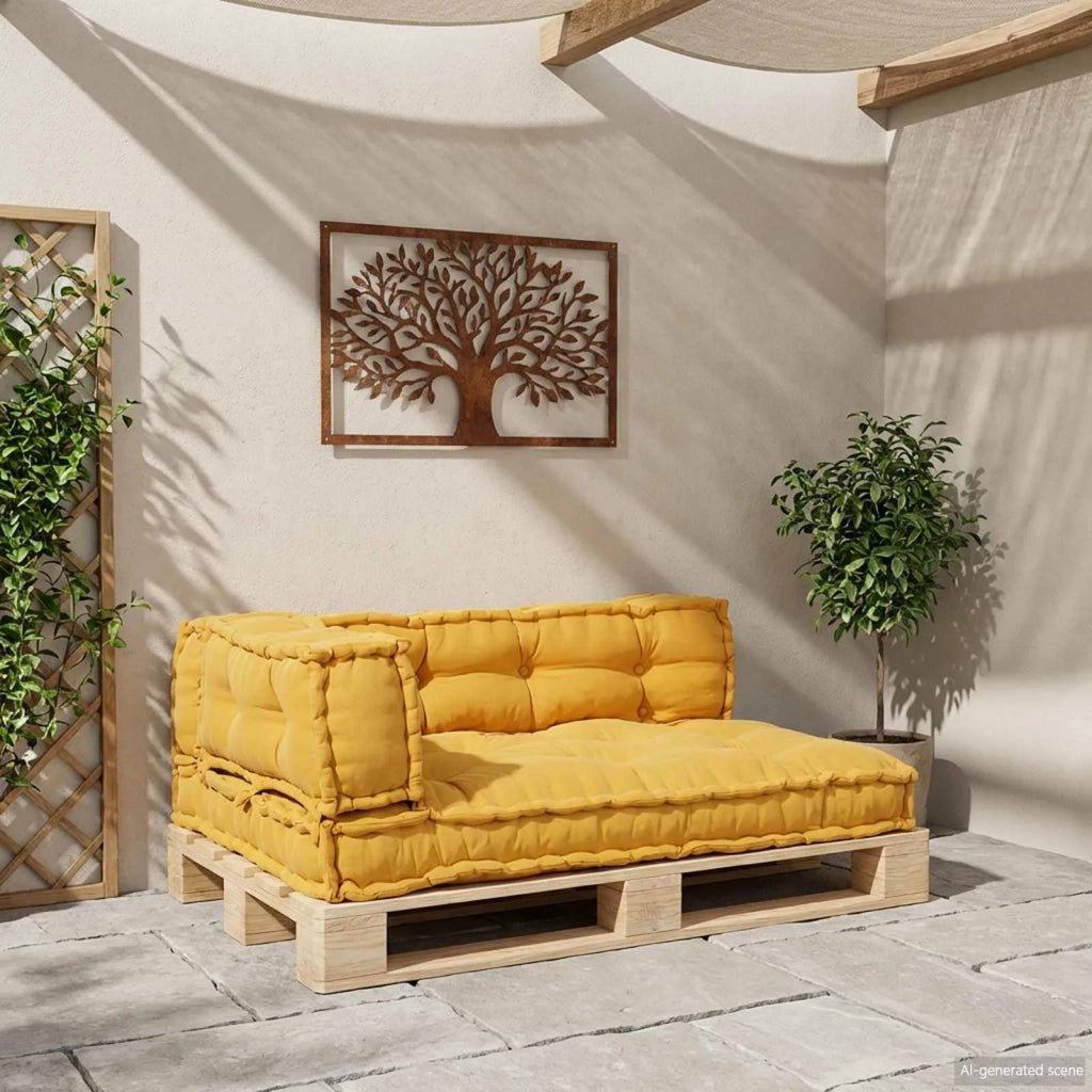Cuscino per Divano Pallet 3 pz | Cuscini per sedie Giallo 120 x 80 x 38 cm Tessuto